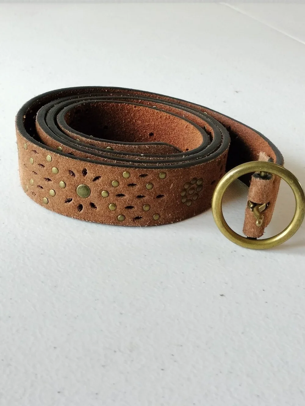 Lucky Brand Brown Suede Leather Studded Belt M Western Boho Classic Chic